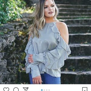 Green cold shoulder top